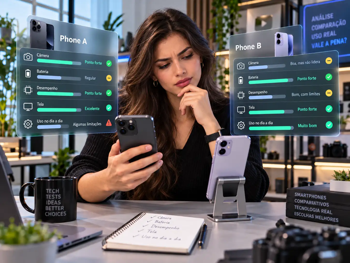Pessoa analisando informações de um smartphone